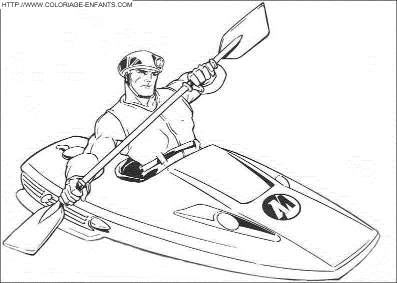 coloriage action man en canoe kayak motorise