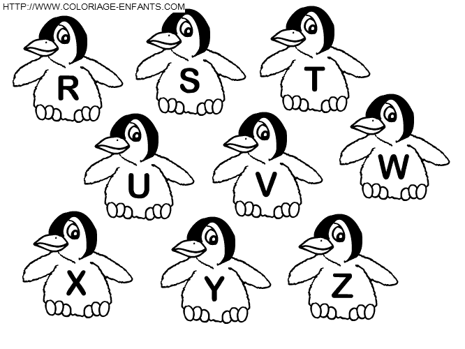 coloriage Alphabet pingouins de R à Z