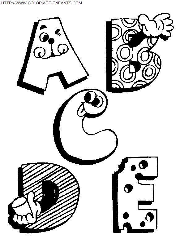 coloriage Alphabet drôle avec les lettres ABCDE