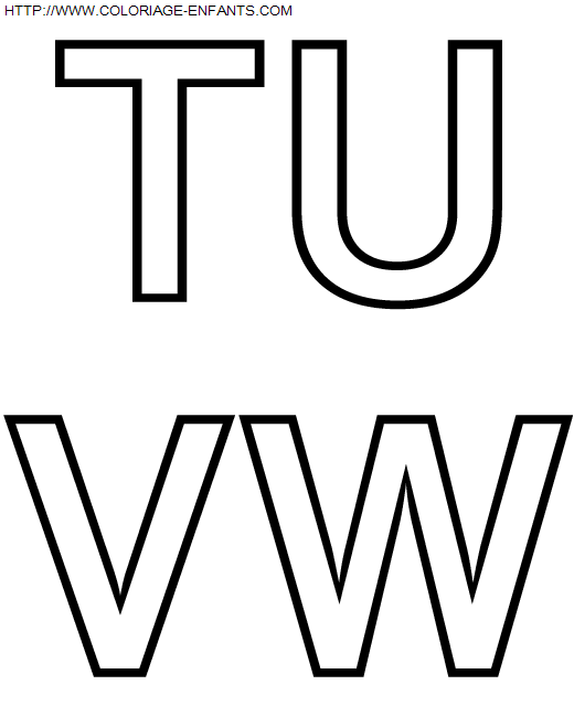 coloriage Alphabet Simple avec les lettres TUVW