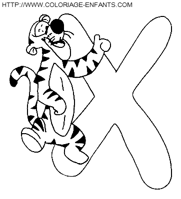 coloriage Alphabet Winnie lettre X avec Tigrou