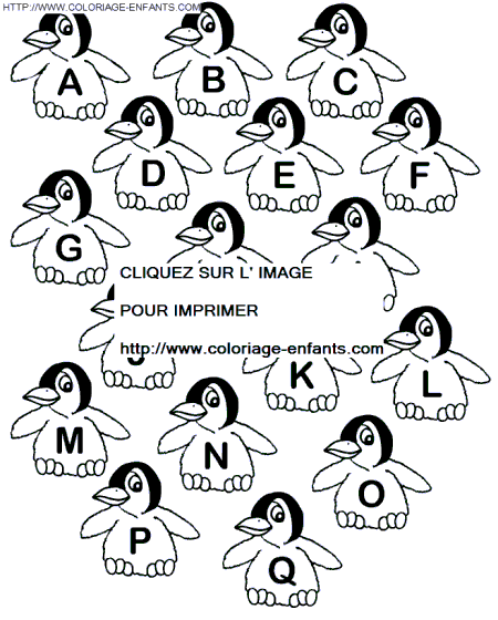coloriage Alphabet pingouins de A à Q