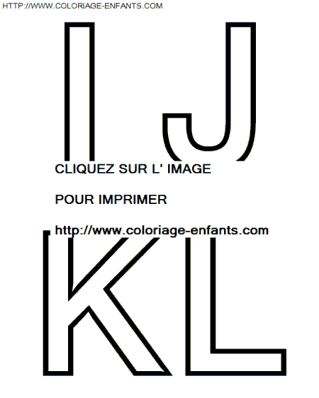 coloriage Alphabet Simple avec les lettres IJKL