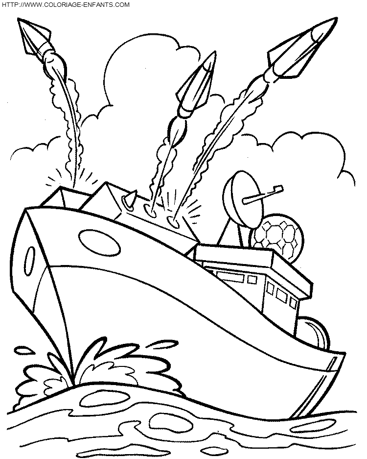 coloriage bateau fregate tirant des missiles