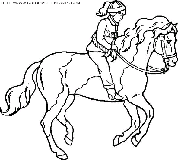 coloriage cheval et sa cavaliere au trot