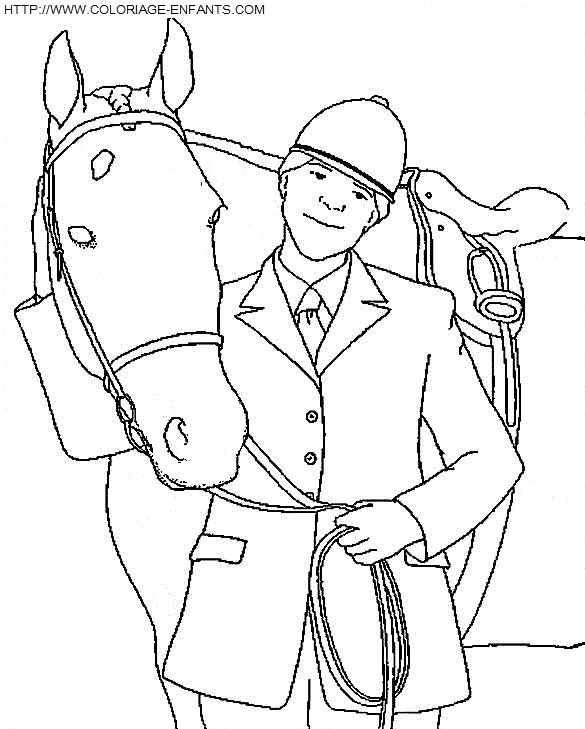 coloriage cheval et son cavalier heureux