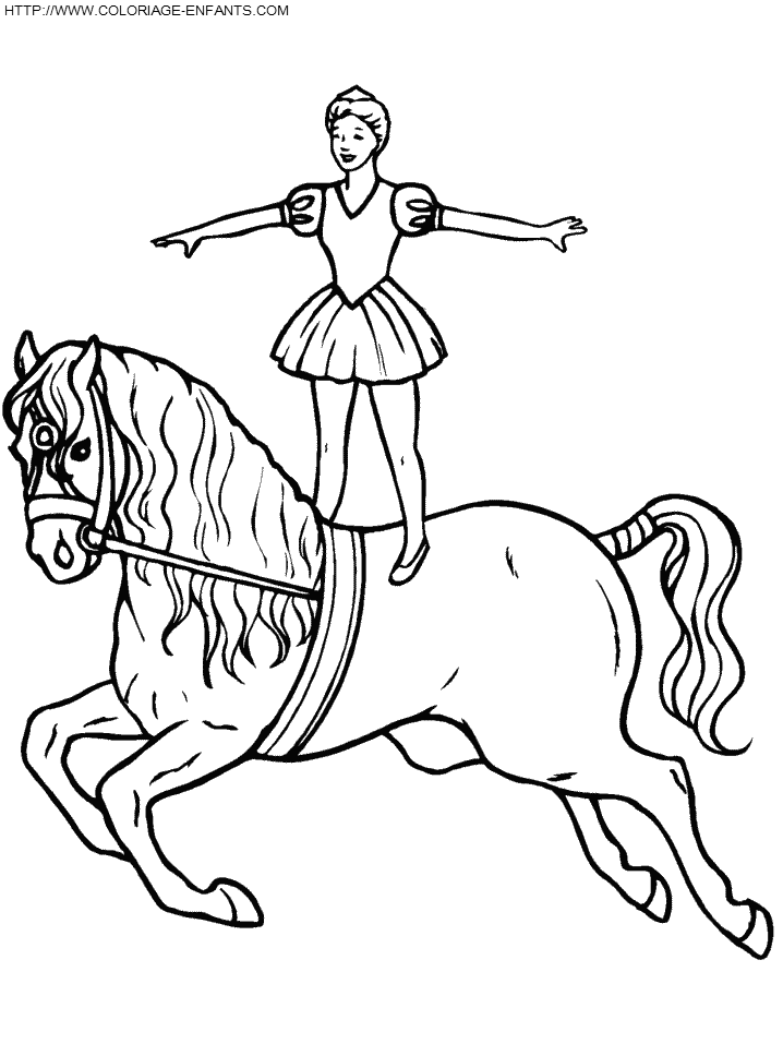 Coloriage cirque jeune fille sur cheval, déjà 2781 fois imprimés