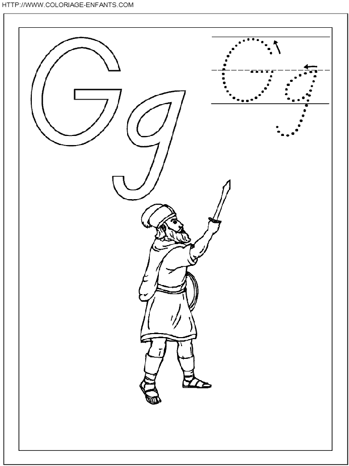 coloriage ecriture 1 lettre g comme goliath
