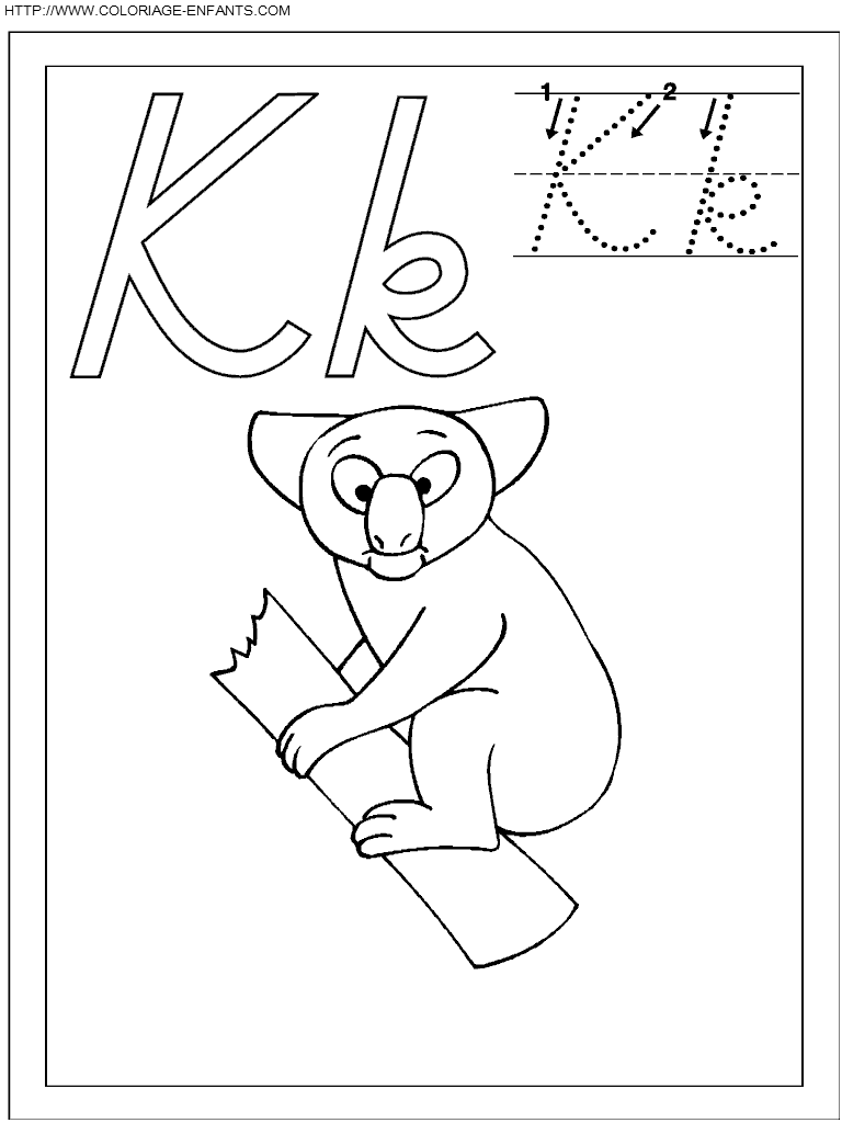 coloriage ecriture 1 lettre k comme koala