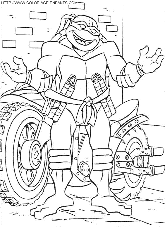 coloriage les tortues ninja michelangelo et sa moto